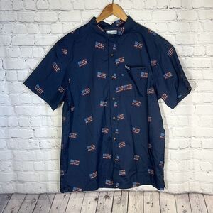 Columbia Men’s Super Bluefin Winds Camp Fishing Shirt USA‎ Flag Shirt Size M